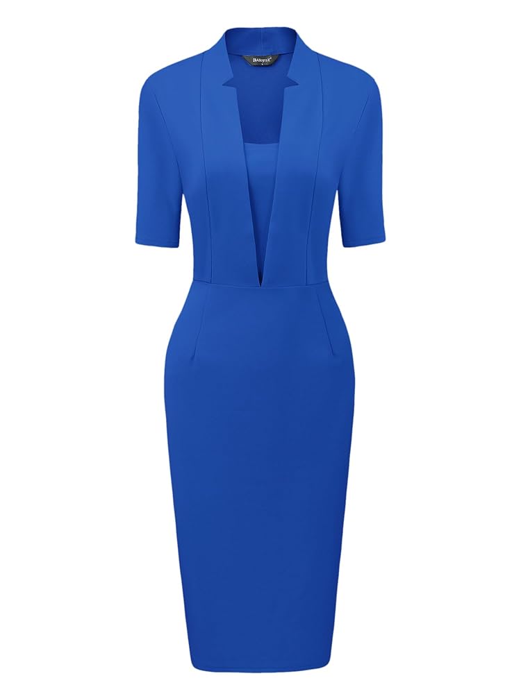 Allegra K Formal Pencil Dress for Women's Short Sleeve Work